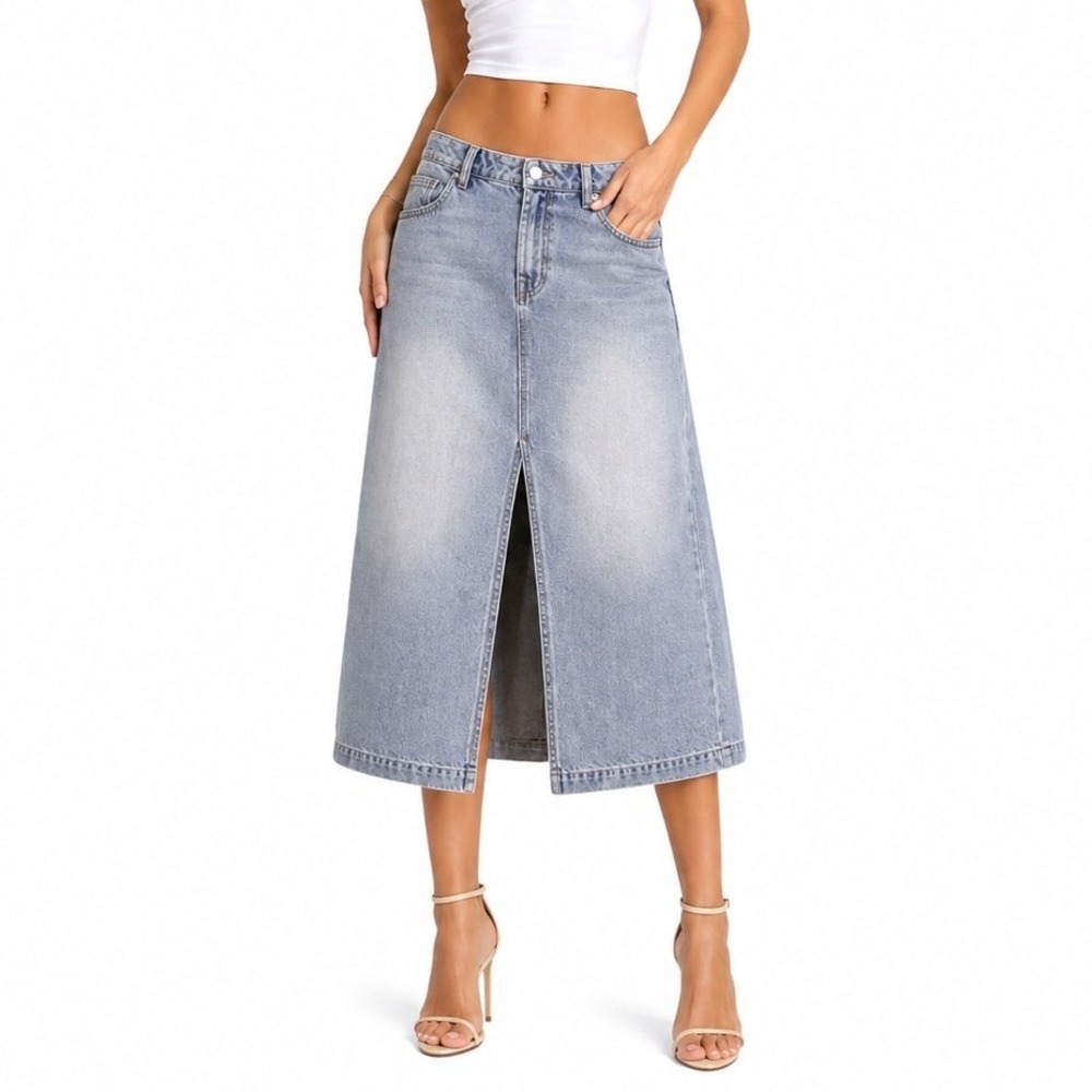 Frye Denim Skirt Women 28/6 Light Blue Western Front Slit Maxi Skirt Grunge Boho